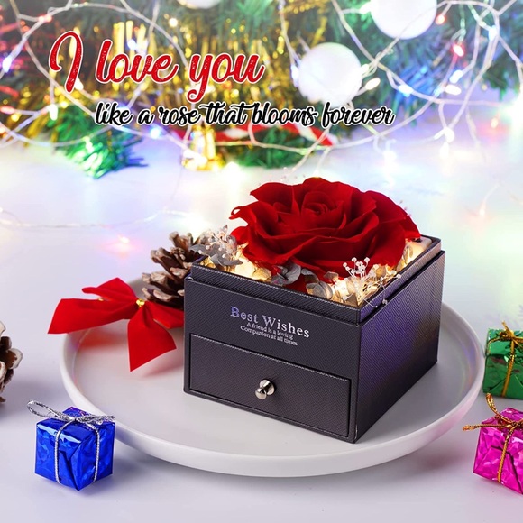 LED Preserved Eternal Rose Angel Wings Heart Necklace Birthday Anniversary Gift - Picture 4 of 6